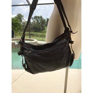 Vintage Stone Mountain Black Leather Shoulder Bag